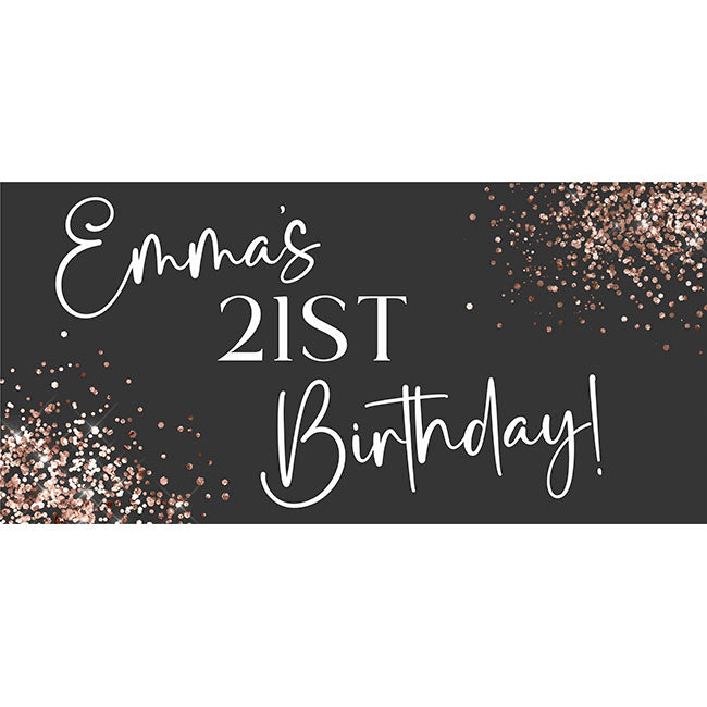 Black and Rose Gold Personalised Birthday Banners x 2