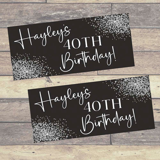 Black and Silver Personalised Birthday Banners x 2