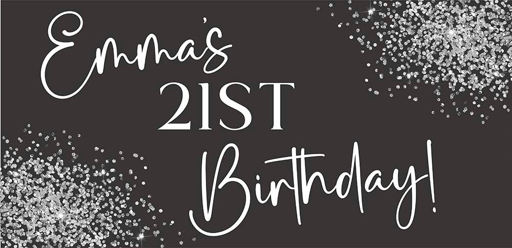 Black and Silver Personalised Birthday Banners x 2