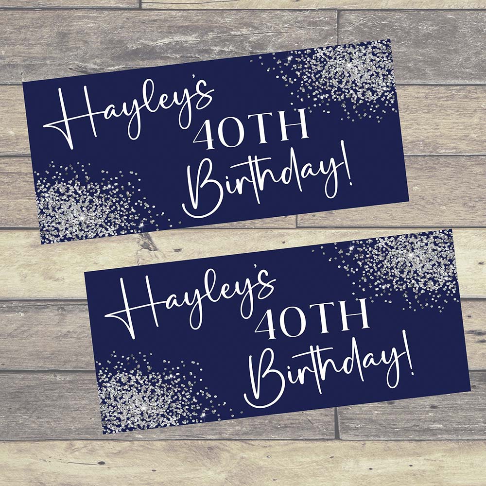 Navy and Silver Personalised Birthday Banners x 2