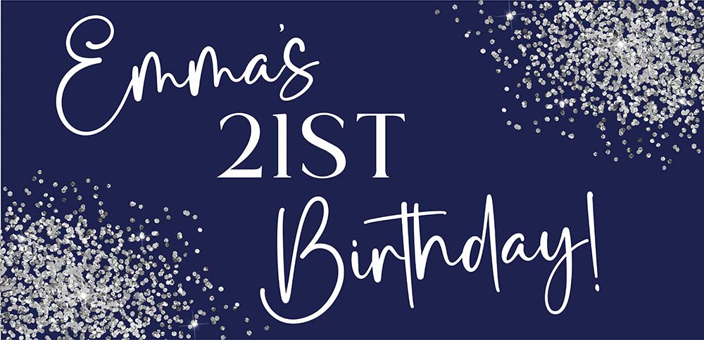 Navy and Silver Personalised Birthday Banners x 2