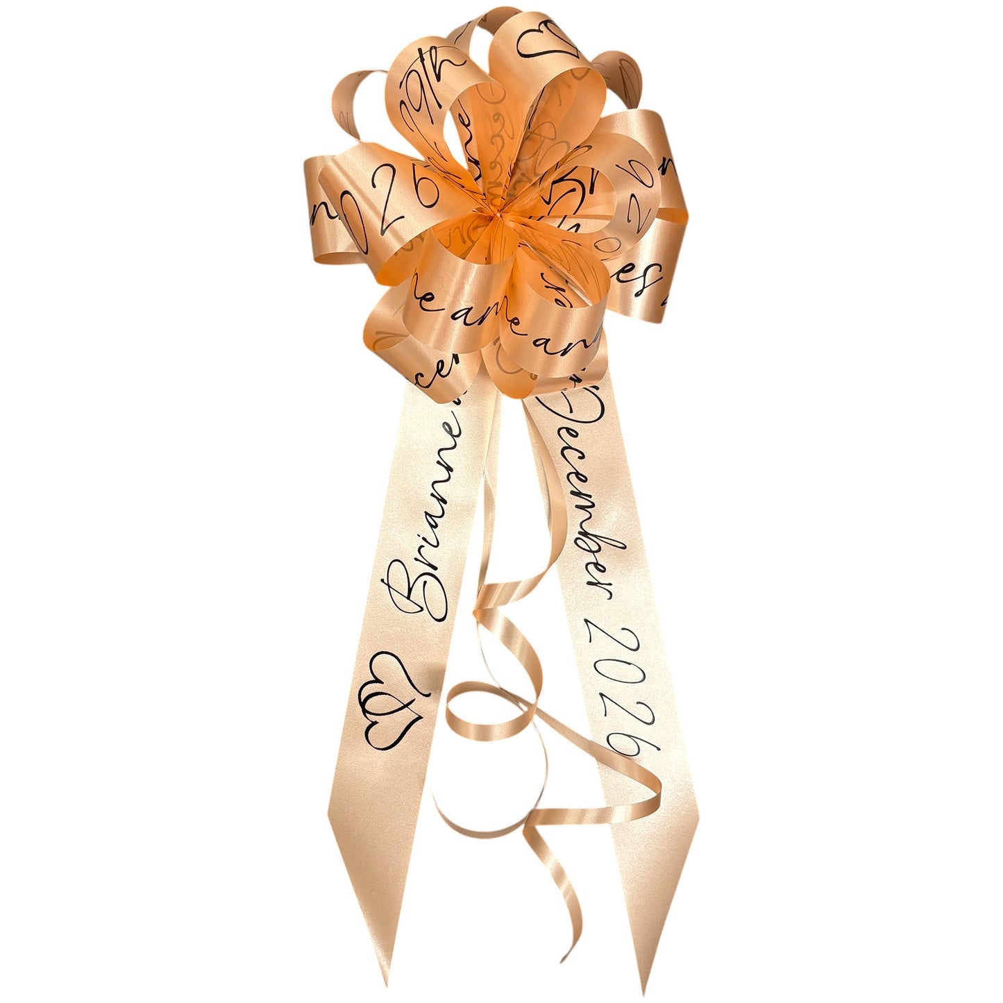 Peach Personalised Handmade Wedding Car Bonnet Bow
