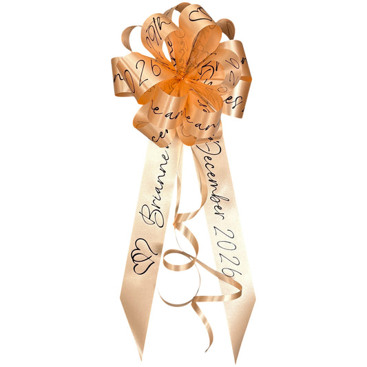 Peach Personalised Handmade Wedding Car Bonnet Bow