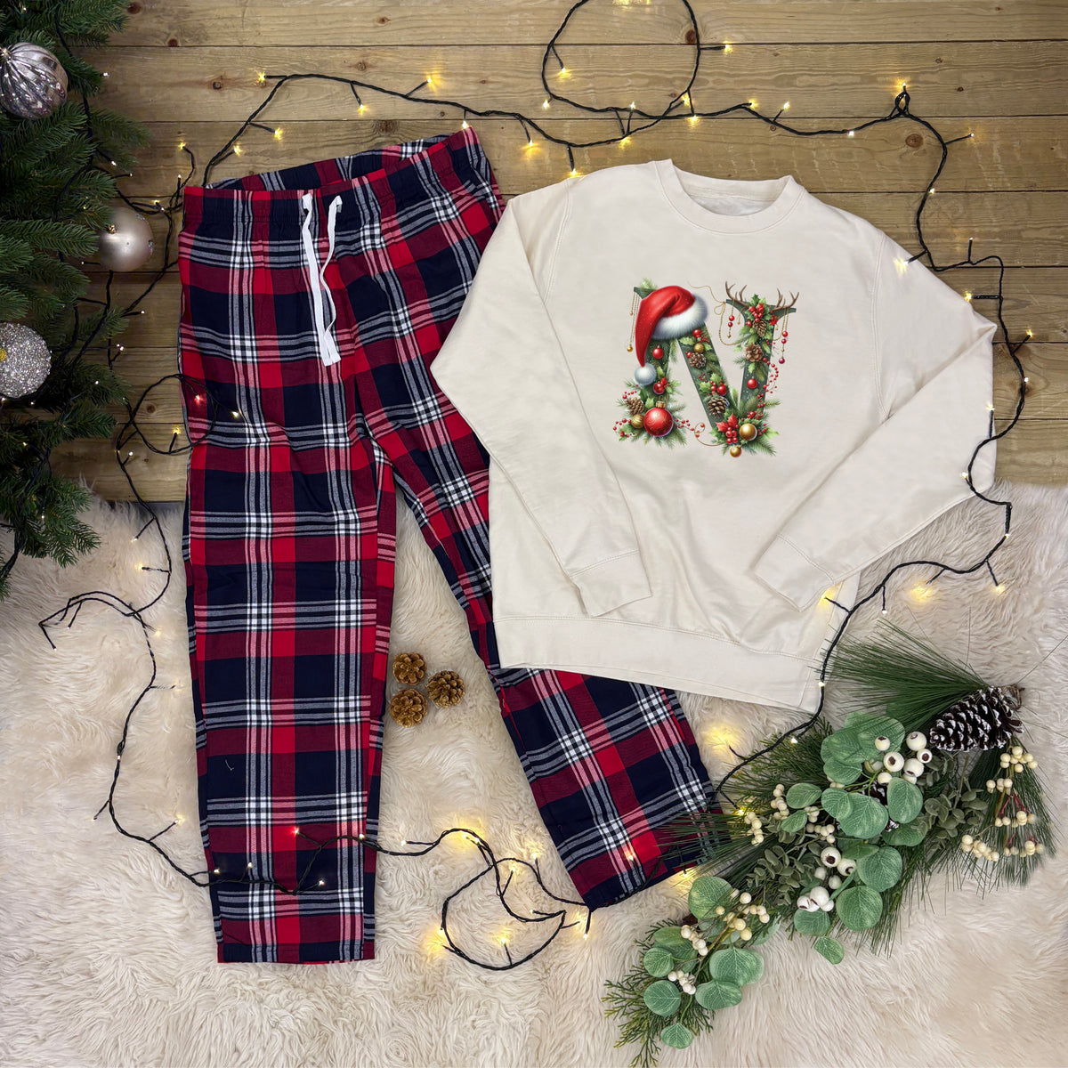 Personalised Family Christmas Loungewear Bauble Initial