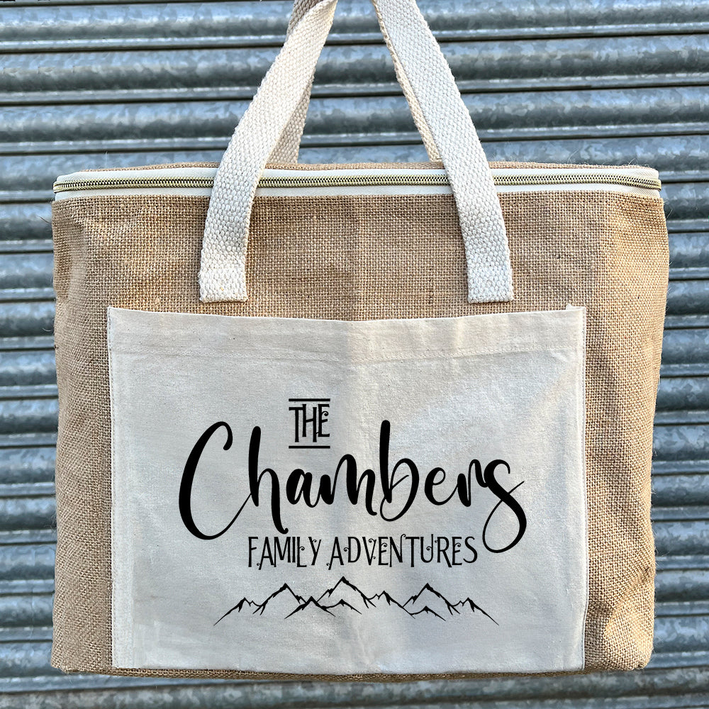 Personalised Jute Picnic Bag - Family Adventures