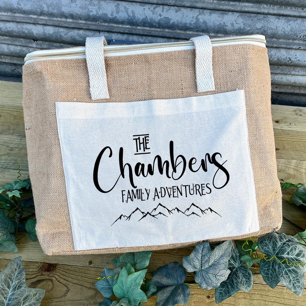 Personalised Jute Picnic Bag - Family Adventures