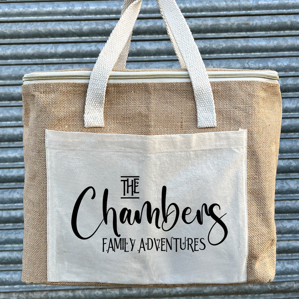 Personalised Jute Picnic Bag - Family Adventures