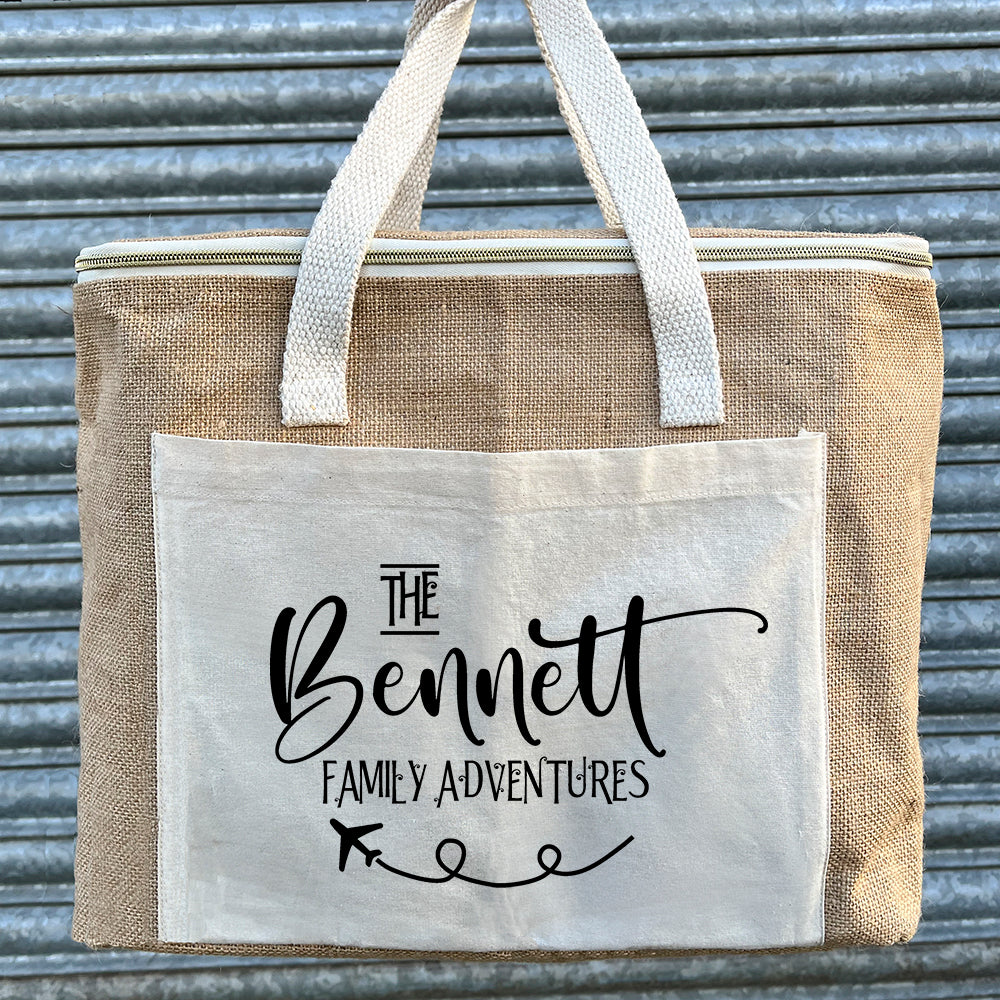 Personalised Jute Picnic Bag - Family Adventures