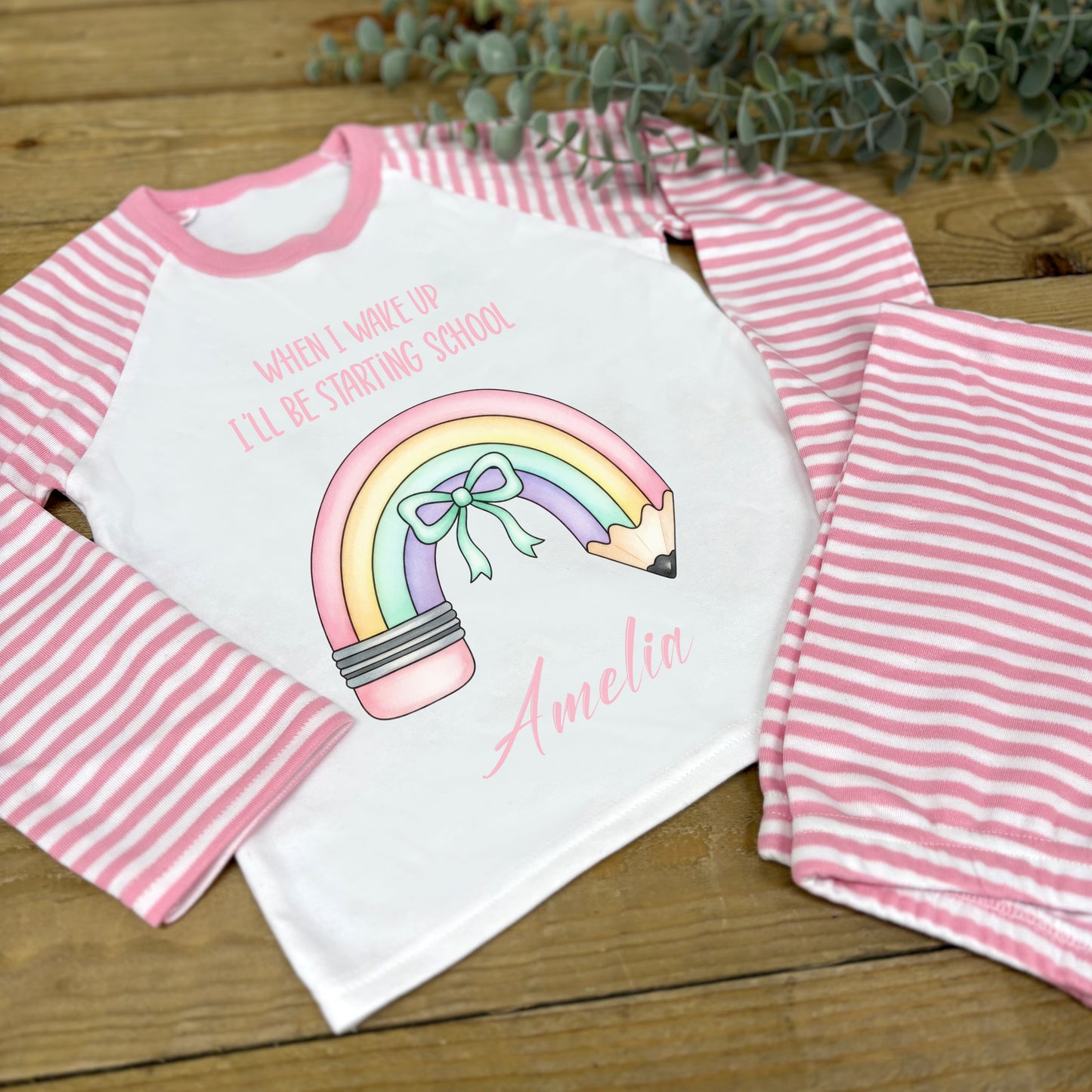 Childrens Personalised Pyjamas - When I Wake Up I Will Be Starting School Pink