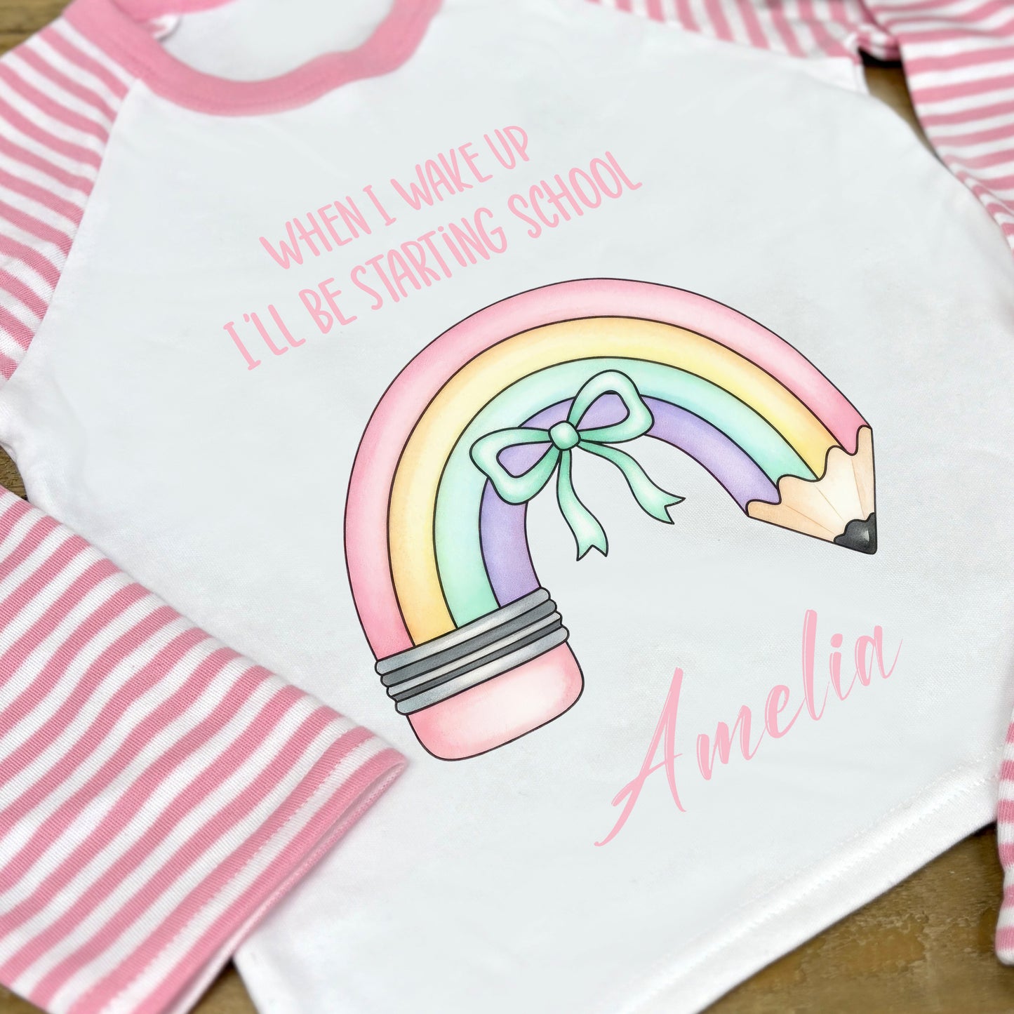 Childrens Personalised Pyjamas - When I Wake Up I Will Be Starting School Pink
