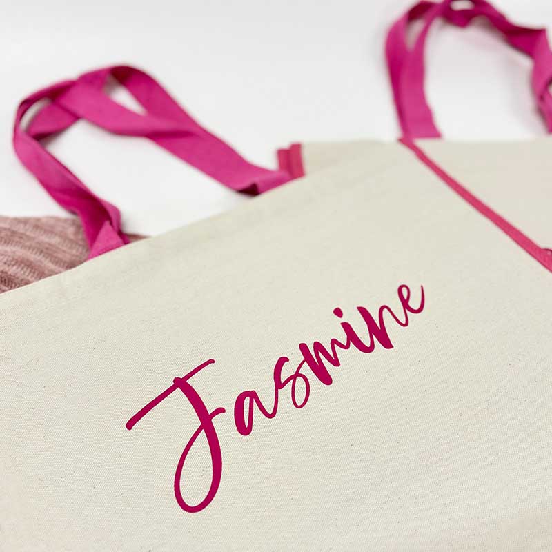 Personalised Pink Jute Shopping Bag - Bold Script