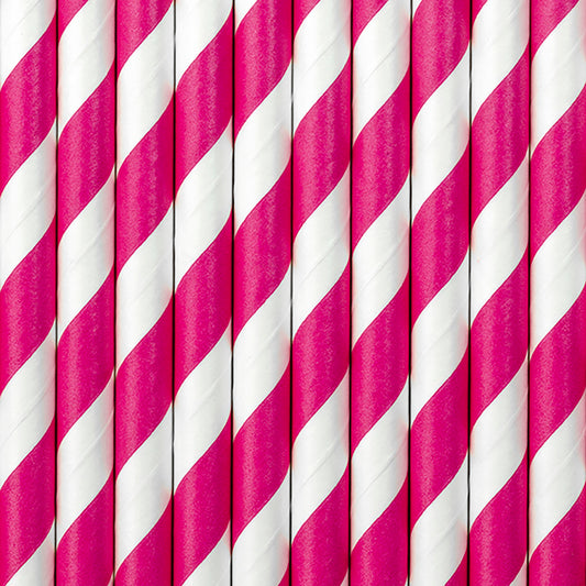 Pink Stripe Paper Straws x 10