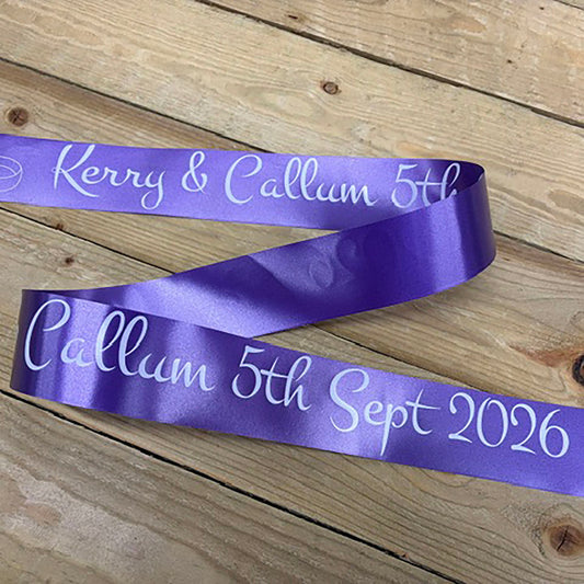 Purple Personalised Wedding Car Ribbon 10m