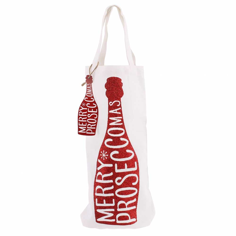 Merry Proseccomas Bottle Bag – Red Glitter