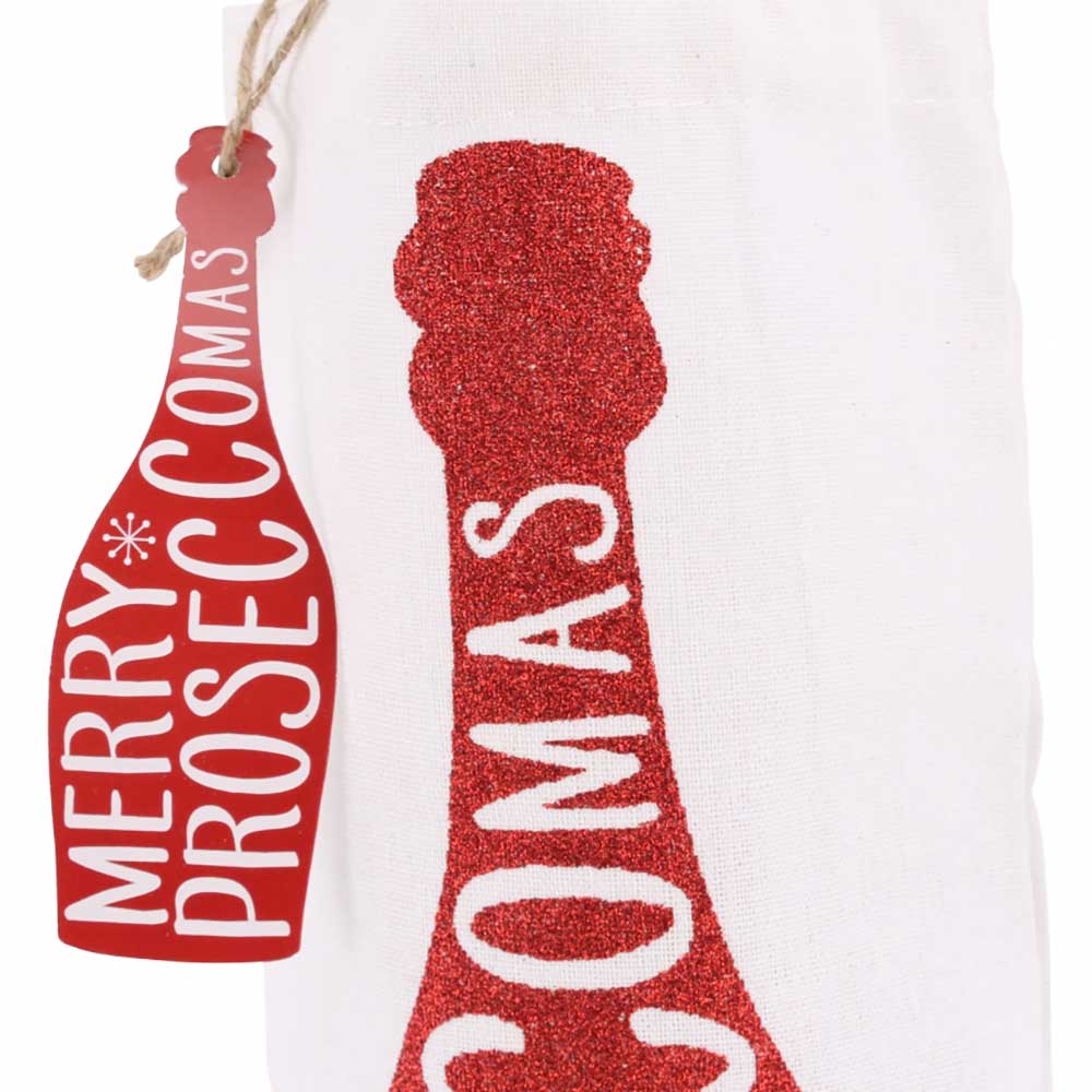 Merry Proseccomas Bottle Bag – Red Glitter