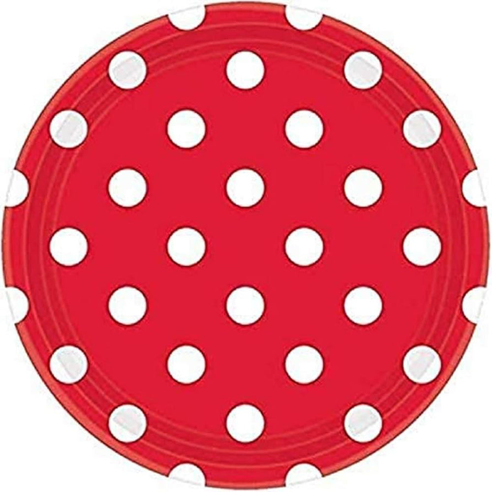 Red Spotty Plates x 8