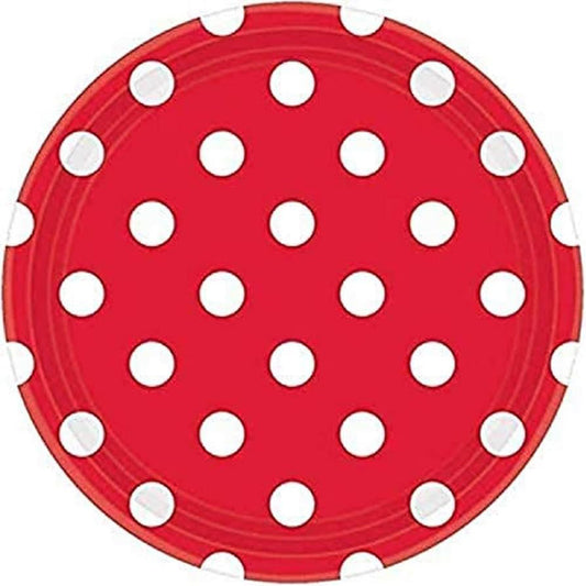 Red Spotty Plates x 8