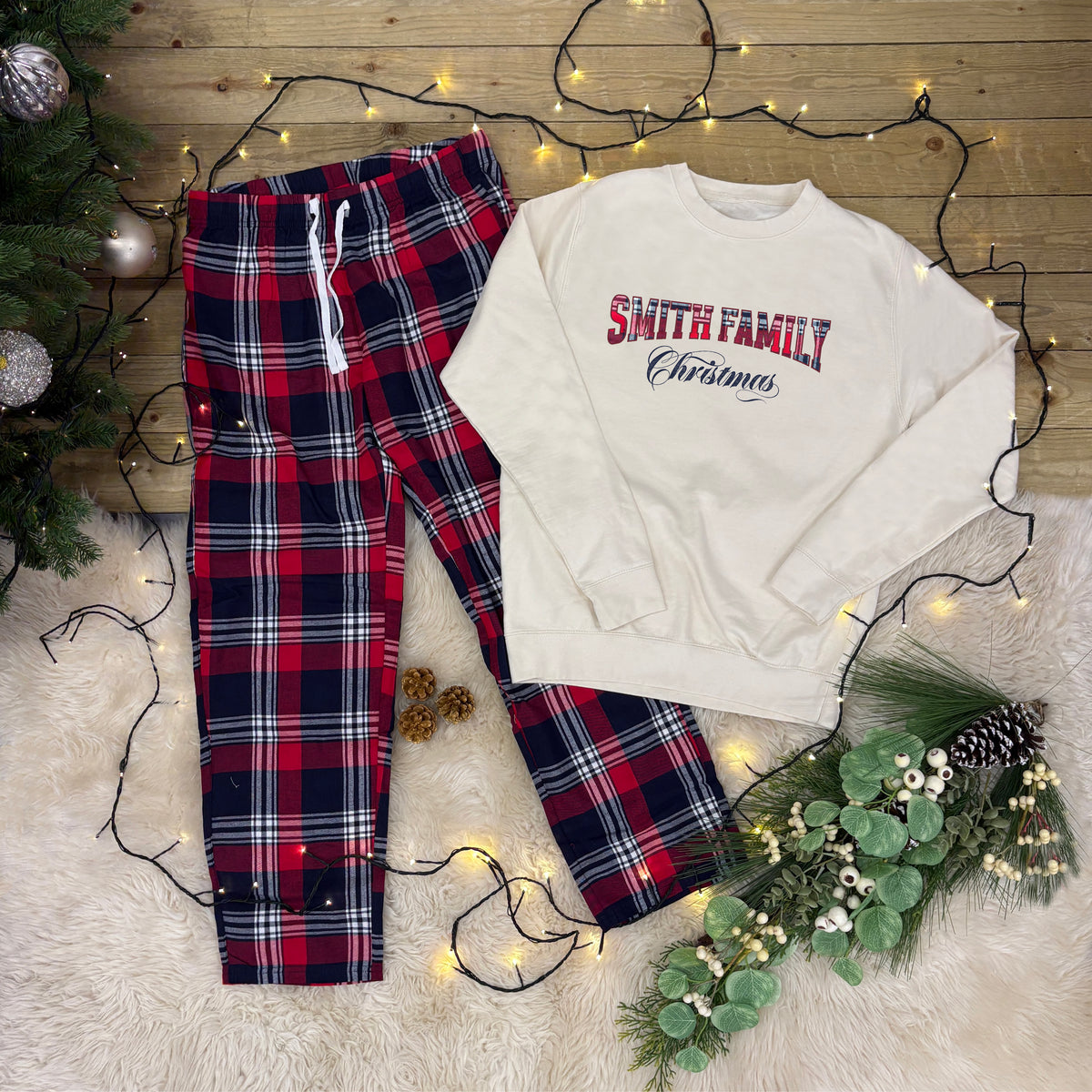 Personalised Tartan Style Family Christmas Loungewear