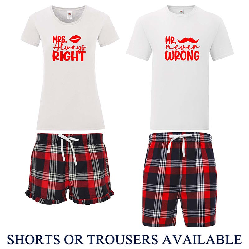 Couples Pyjama Set – Mrs Always Right & Mr Never Wrong