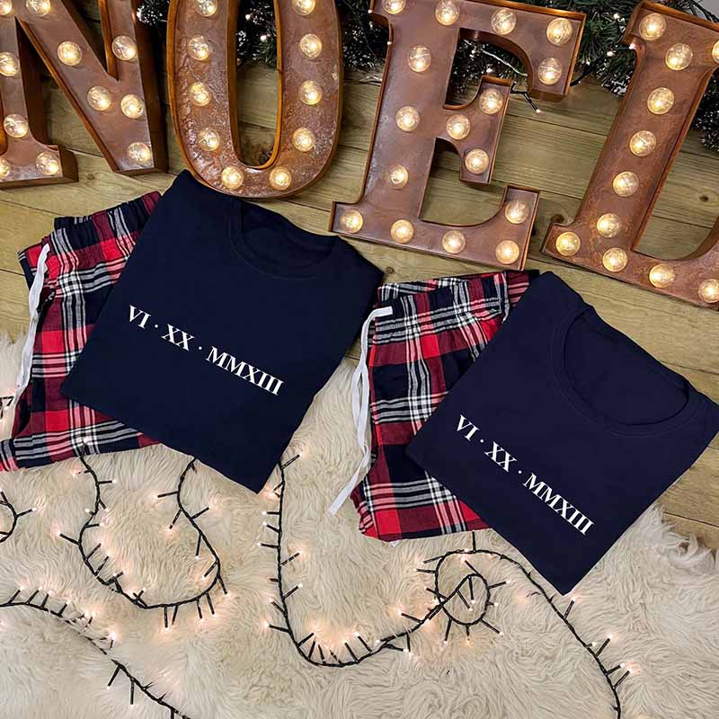 Personalised Couples Christmas Pyjamas - Roman Numerals