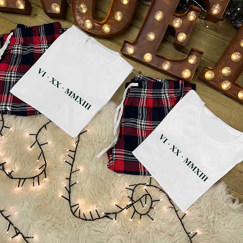 Personalised Couples Christmas Pyjamas - Roman Numerals