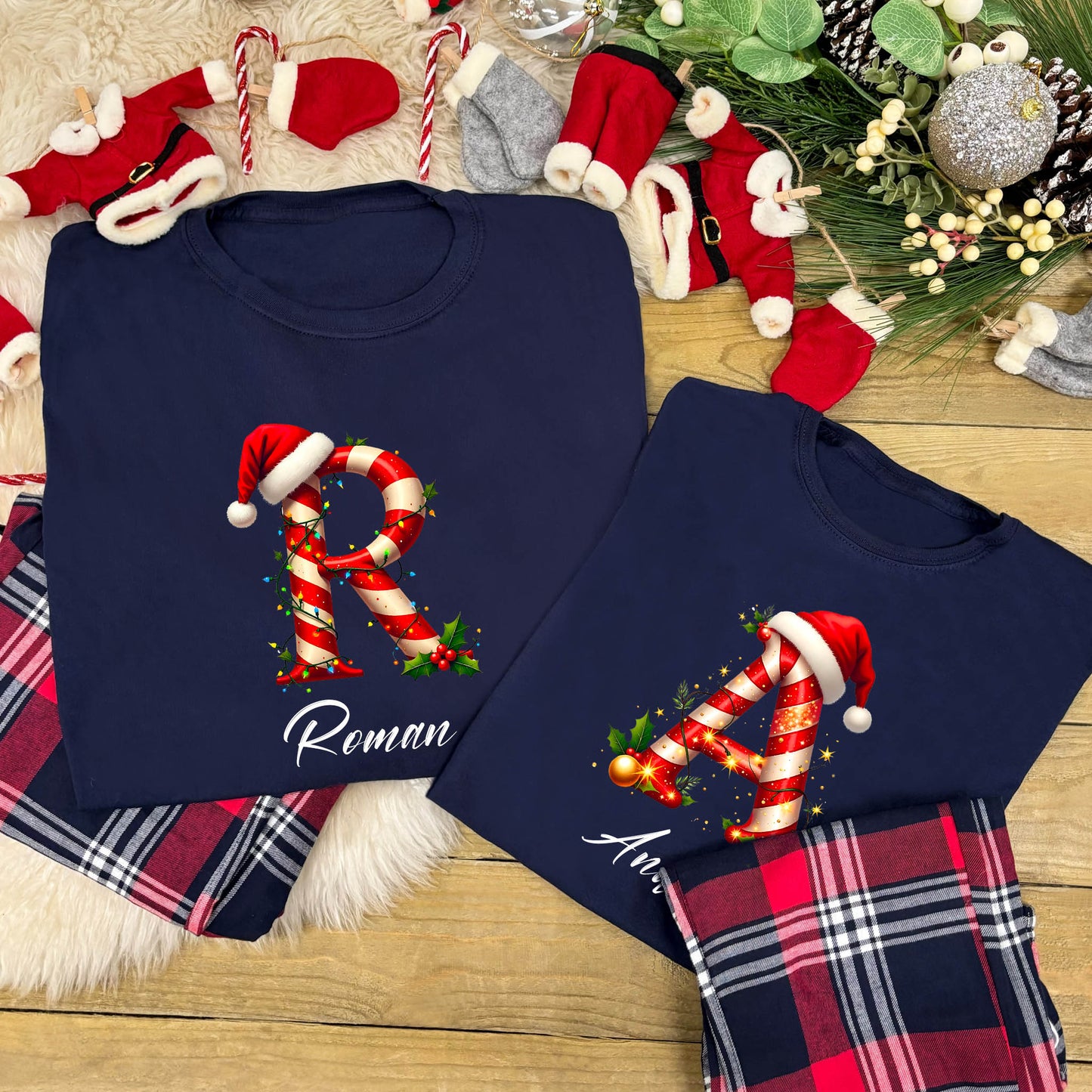 Personalised Family Christmas Pyjamas - Candy Cane Alphabet