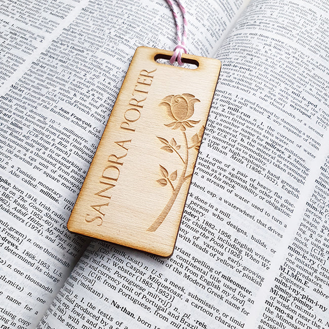 Personalised Wooden Bookmark - Rose