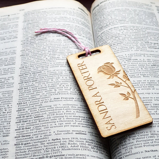 Personalised Wooden Bookmark - Rose