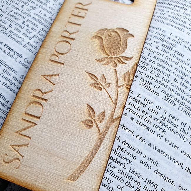 Personalised Wooden Bookmark - Rose