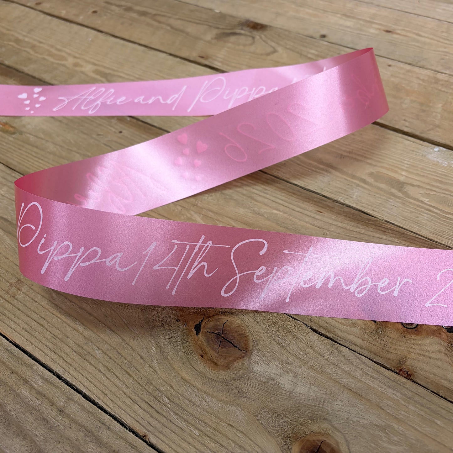 Rose Pink Personalised Wedding Car Ribbon 6m