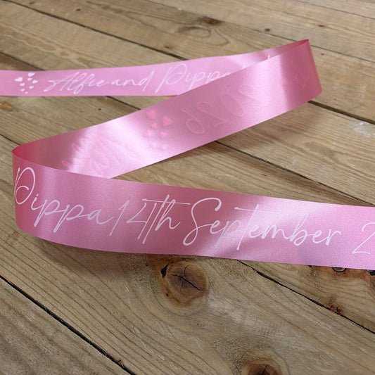 Rose Pink Personalised Wedding Car Ribbon 10m