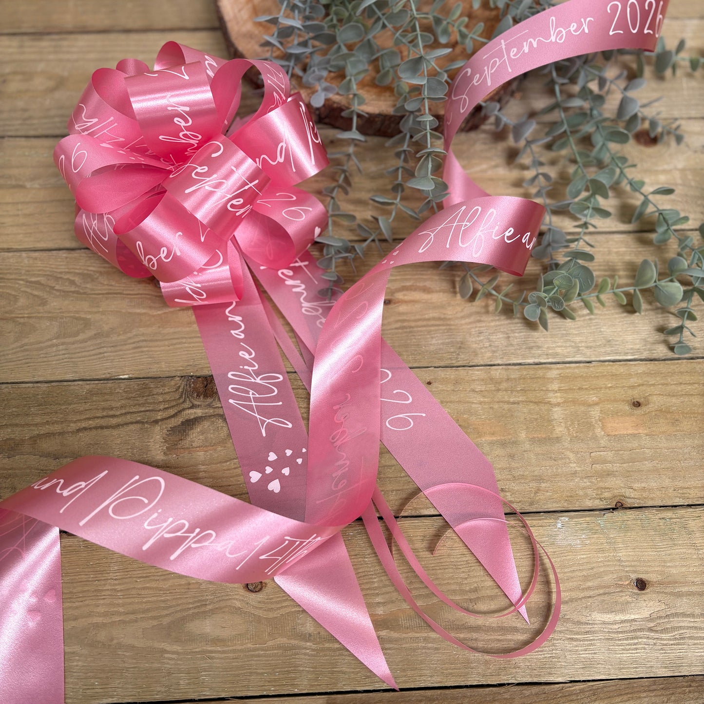 Rose Pink Personalised Wedding Car Ribbon Kit 