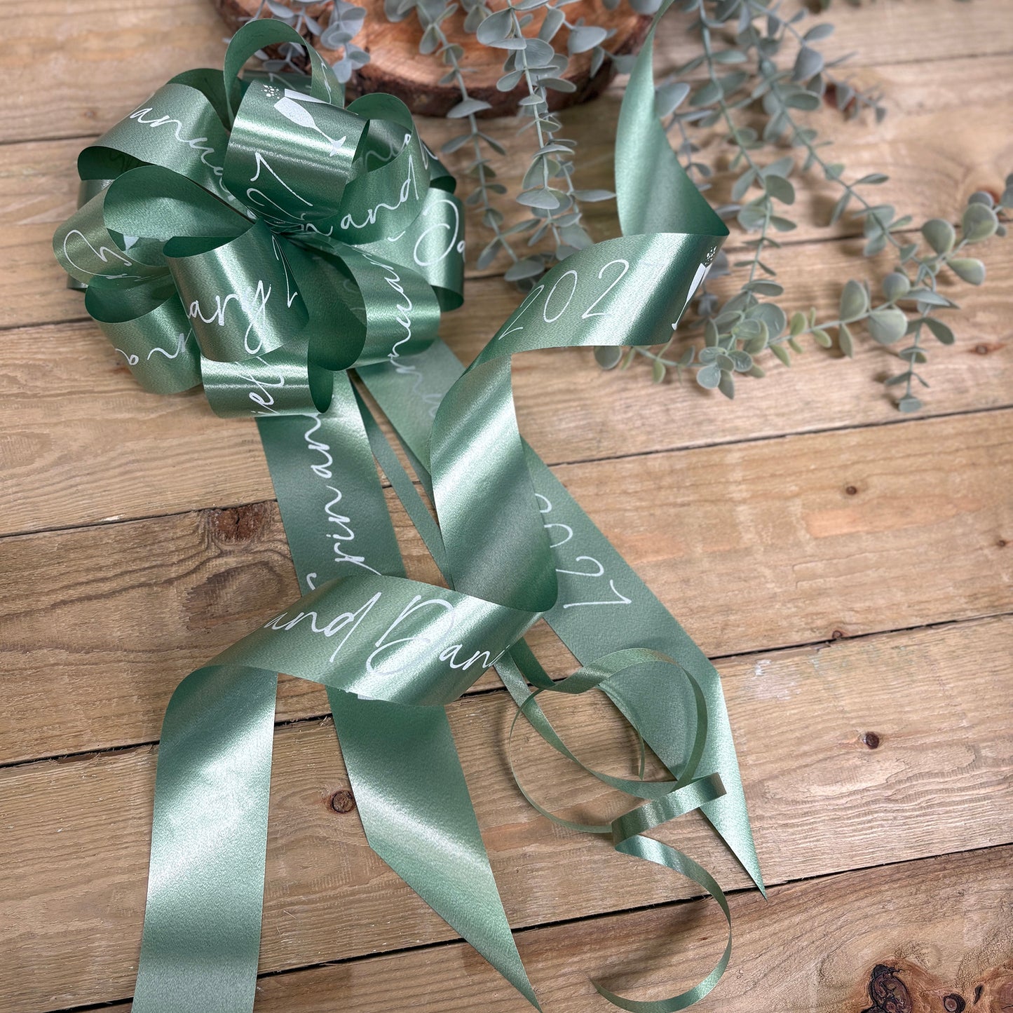 Sage Green Personalised Wedding Car Ribbon Kit 