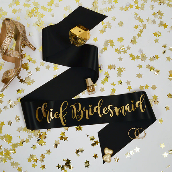 Black and Gold Team Bride Sashes