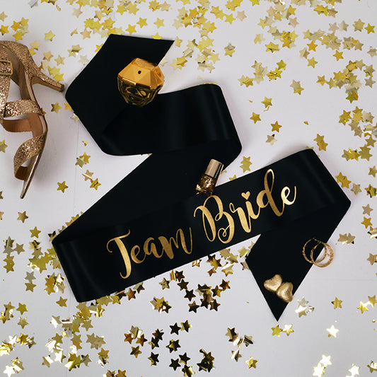 Black and Gold Team Bride Sashes