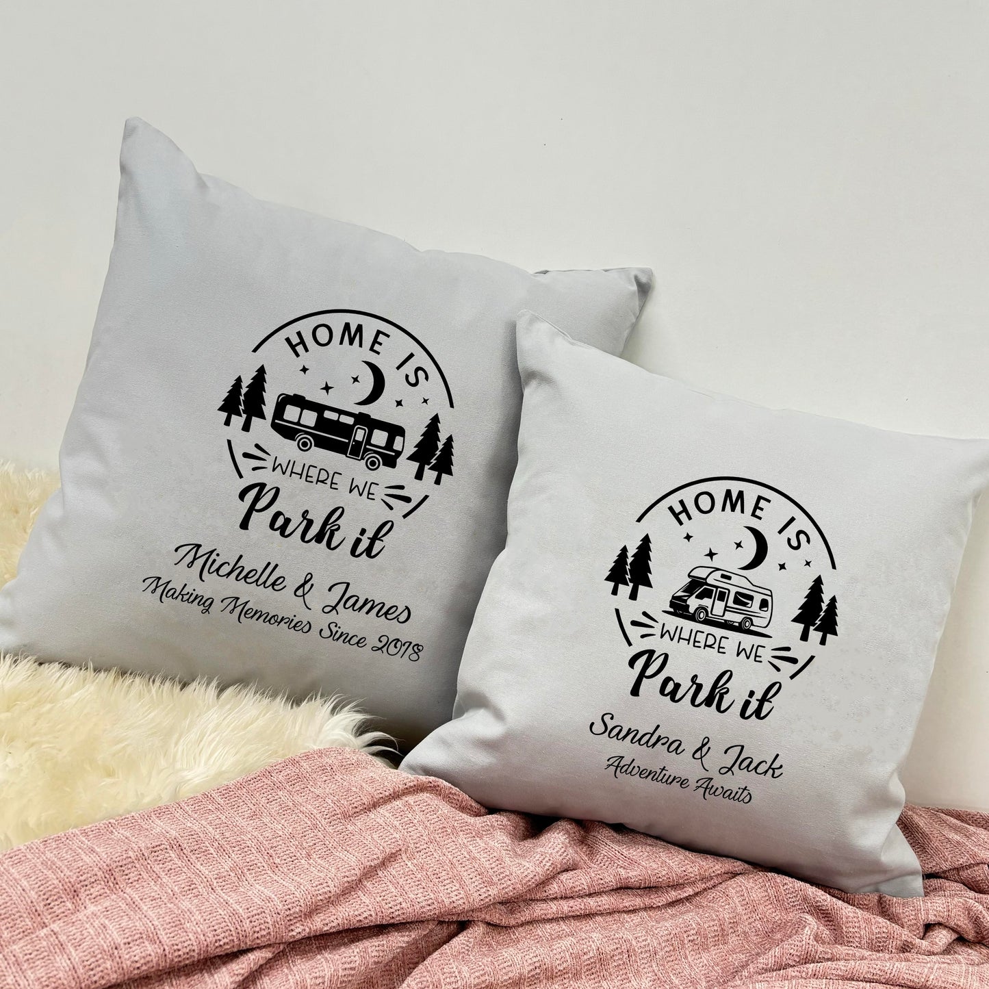 Personalised Cushion - Home Is Where We Park It