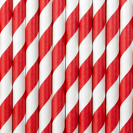 Red Stripe Paper Straws x 10