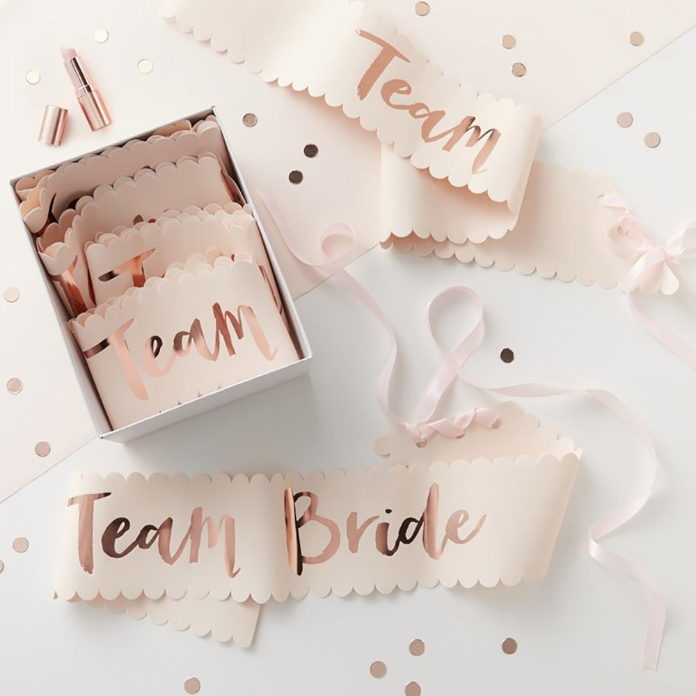 Rose Gold Team Bride Hen Party Sashes x 6