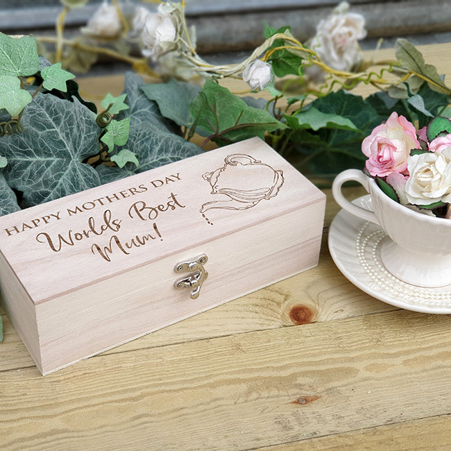 Personalised Wooden Tea Box - Teapot