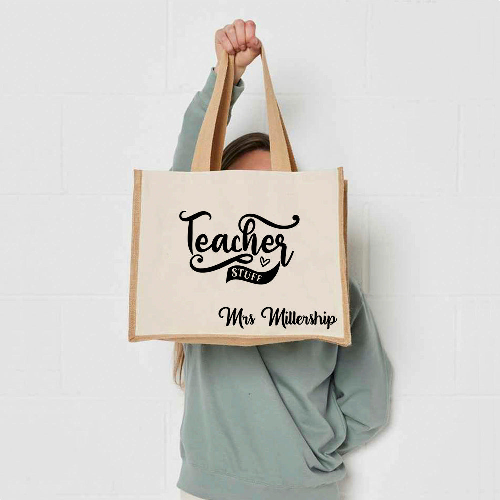 Personalised Jute Shopping Bag - Teacher Stuff