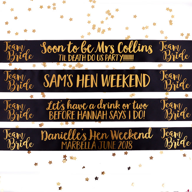 Black and Gold Team Bride Personalised Banner