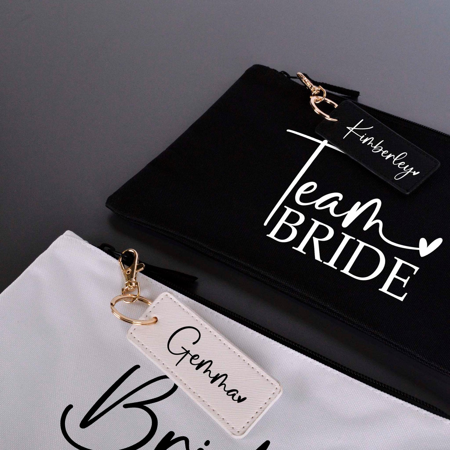 Team Bride Make Up Bag and Personalised Bag Charm