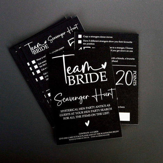 Team Bride Scavenger Hunt Game Cards