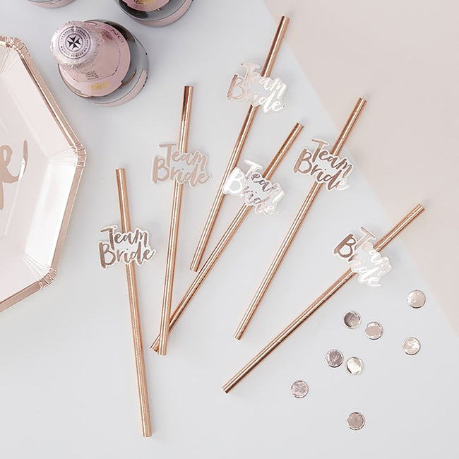 Rose Gold Team Bride Hen Party Straws