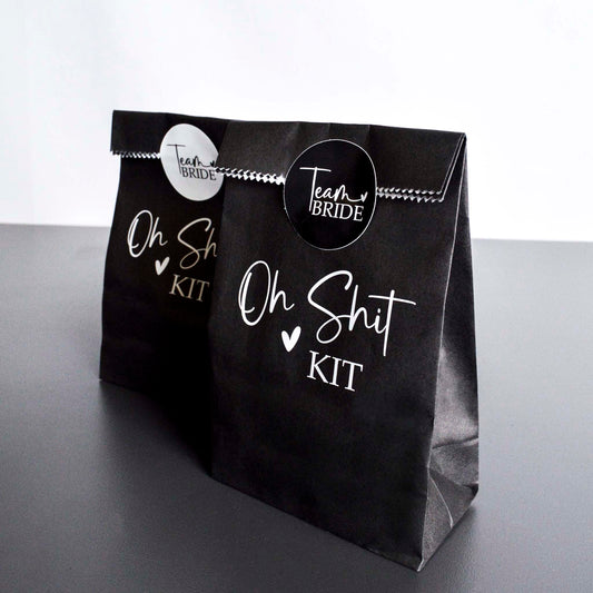A set of 2 Team Bride Hen Party Hangover Kit Bags with Team Bride Stickers. 