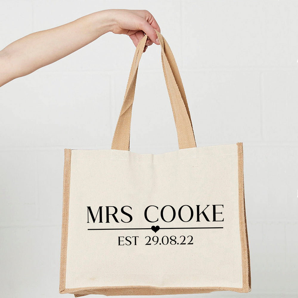 Personalised Jute Shopping Bag - Mrs EST