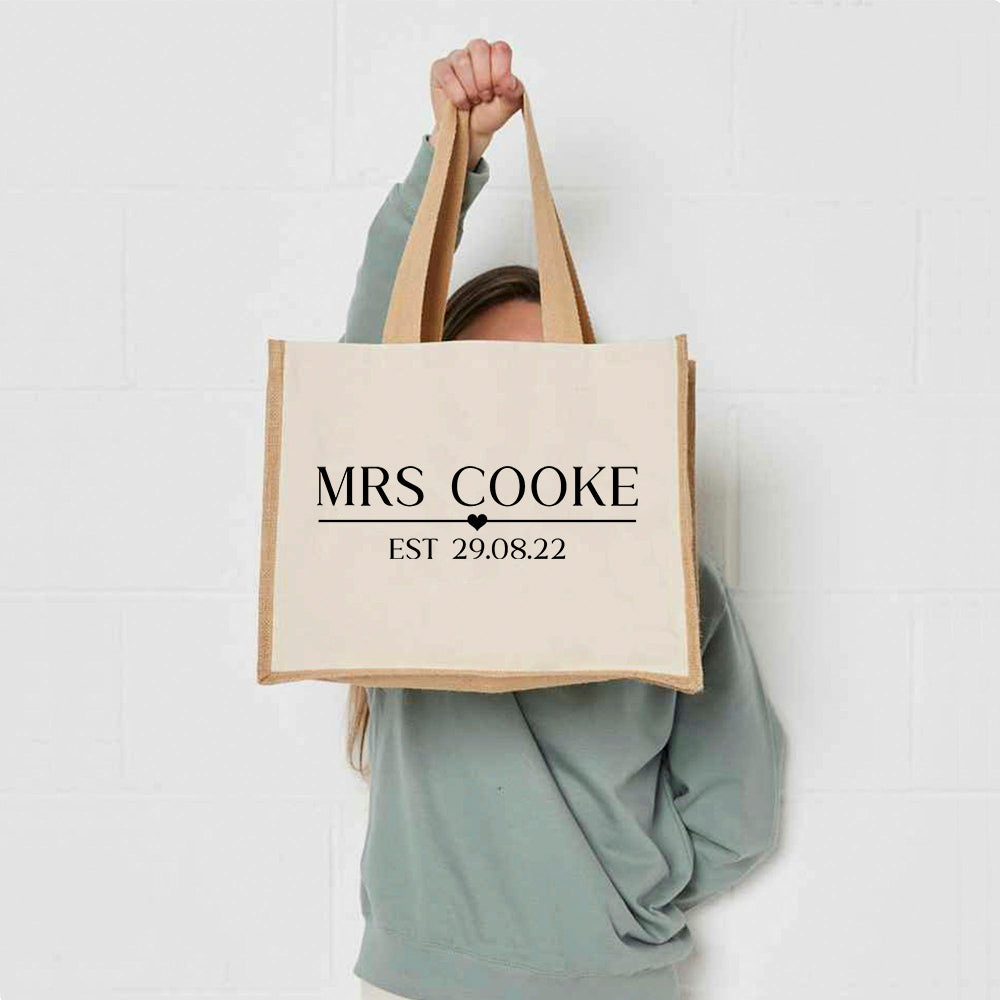 Personalised Jute Shopping Bag - Mrs EST