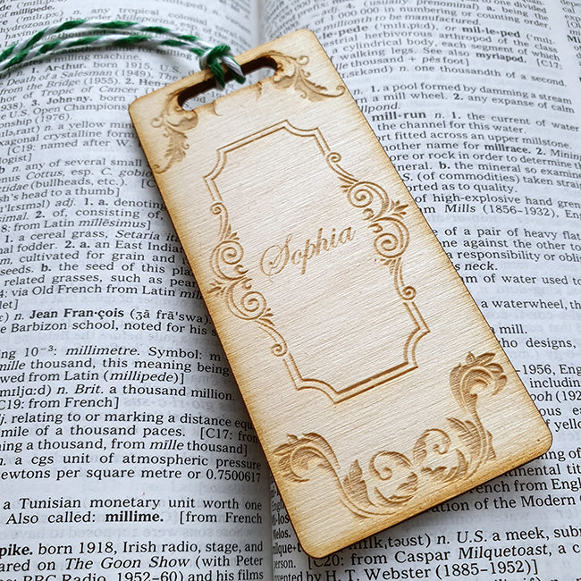 Personalised Wooden Bookmark - Vintage Filigree