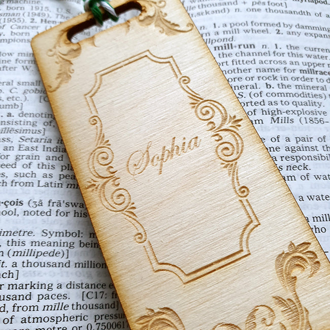 Personalised Wooden Bookmark - Vintage Filigree