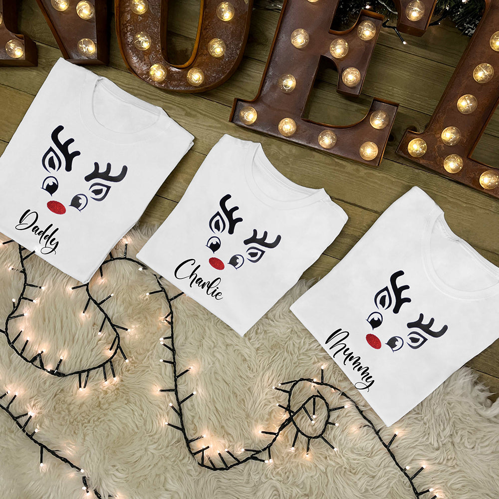 Personalised Family Christmas T-Shirt – Glitter Rudolph